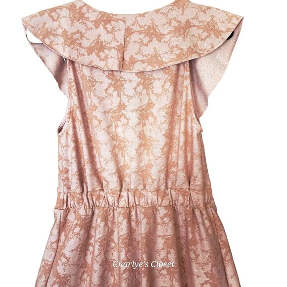 Zara Peach Floral Jacquard Ruffle Sleeve Whimsigoth Hi-Lo Maxi Dress Sz. M - Picture 10 of 12